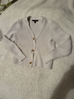 Banana Republic Cream Ribbed V-Neck Button Cardigan